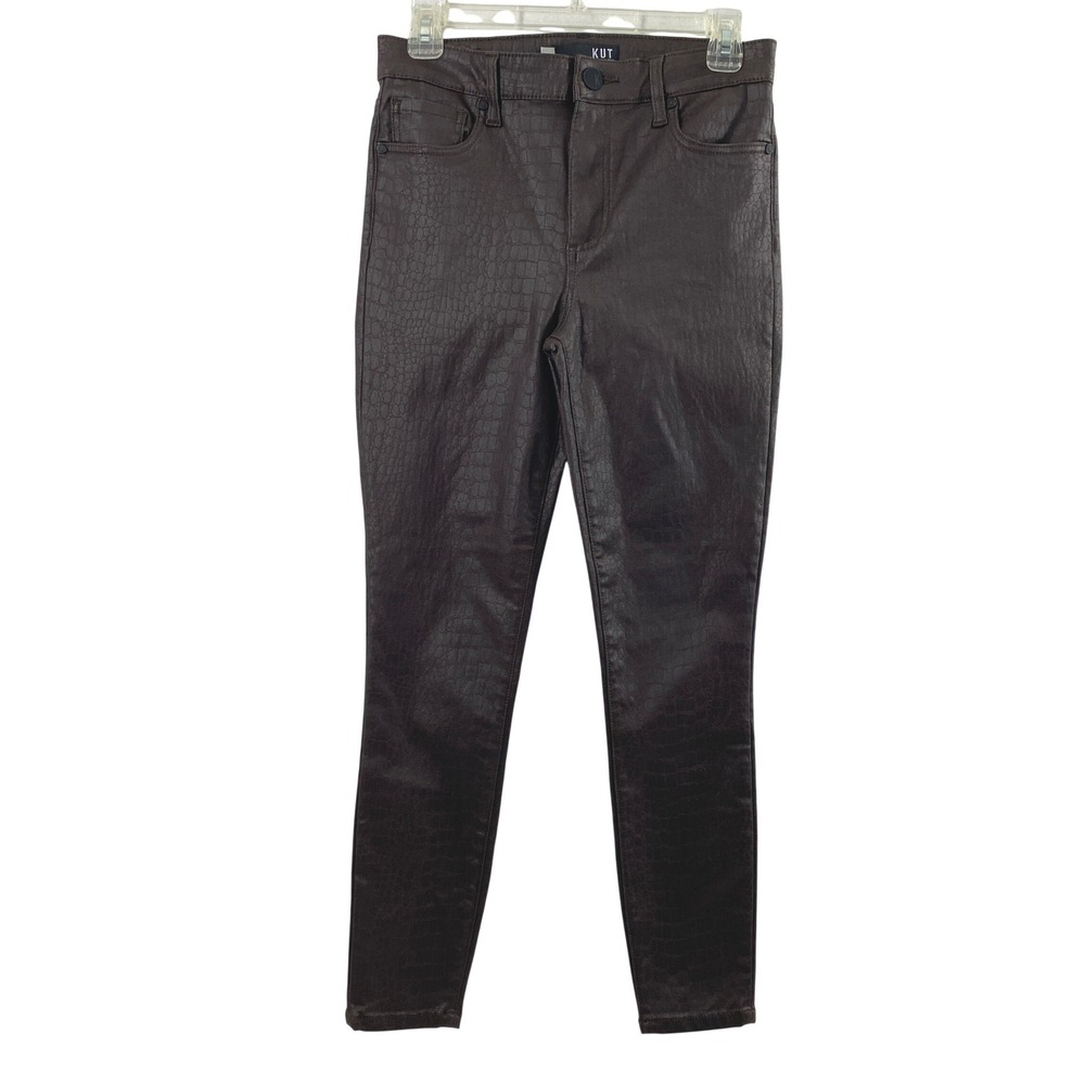 KUT from the Kloth Pants Women 6 Connie High Rise Ankle Skinny Faux Croc Brown